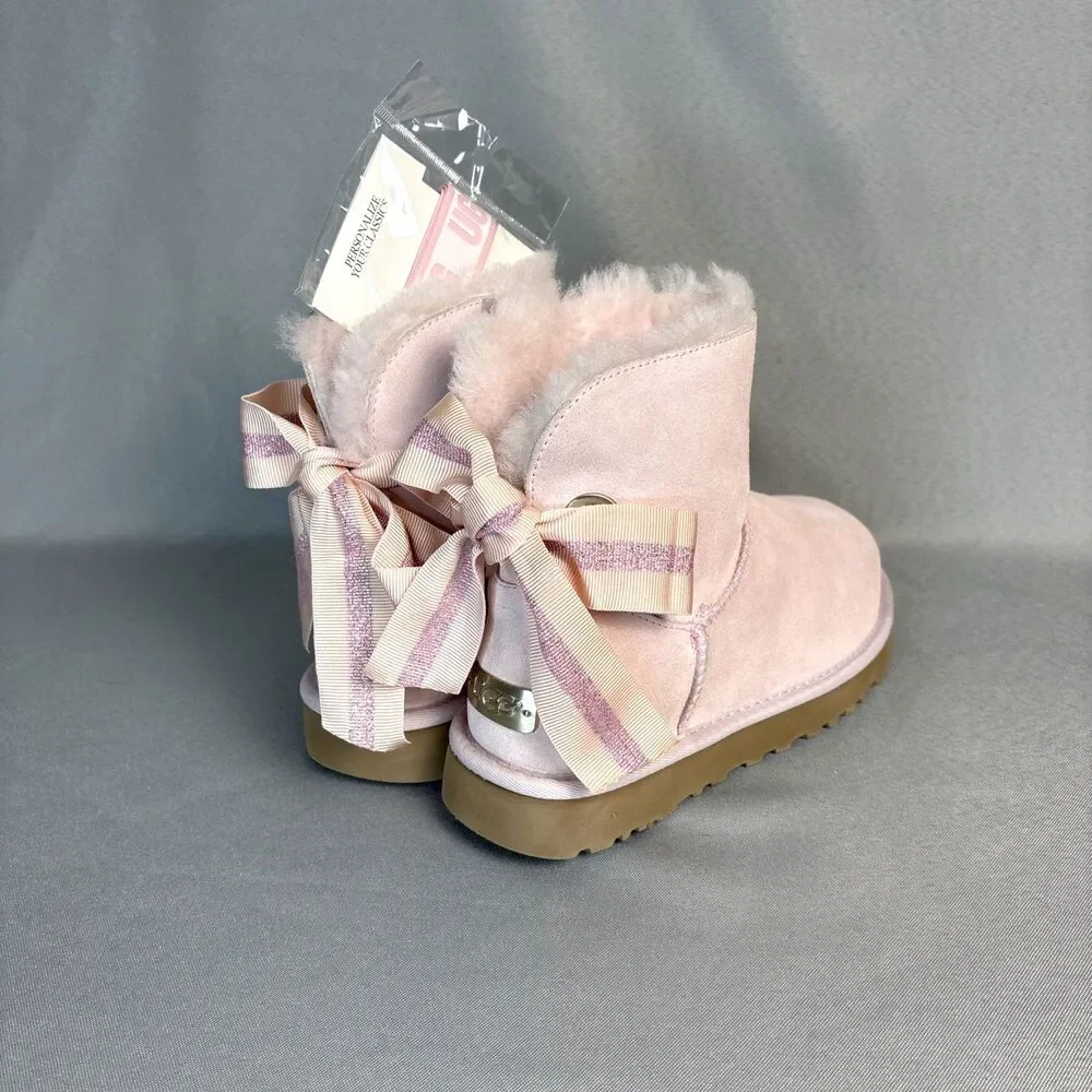 Womens UGG Boots Sz 7 Bailey Bow Customizable Pink Suede Festival Coquette Rare - Picture 13 of 13
